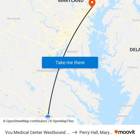 Vcu Medical Center Westbound Station to Perry Hall, Maryland map