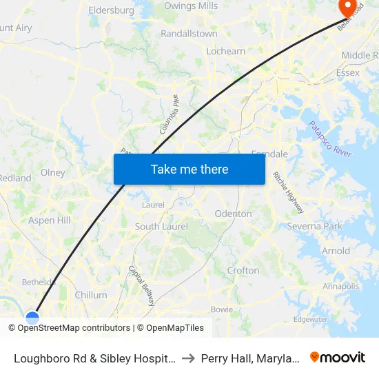 Loughboro Rd & Sibley Hospital to Perry Hall, Maryland map