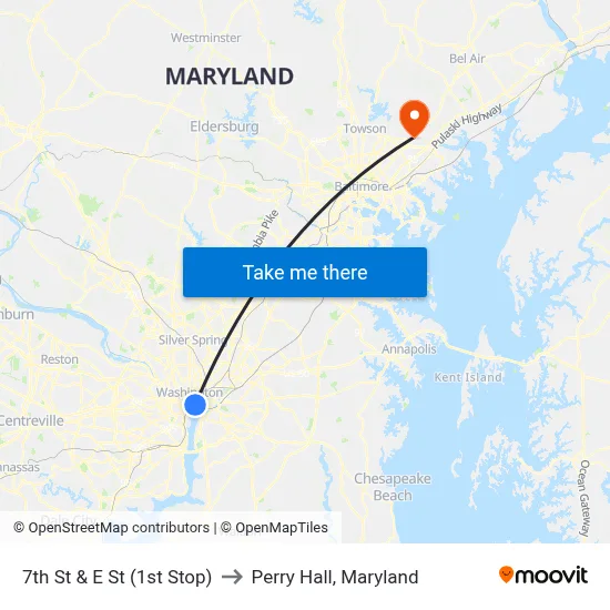 7th St & E St (1st Stop) to Perry Hall, Maryland map