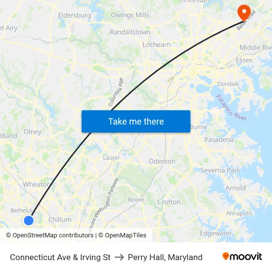 Connecticut Ave & Irving St to Perry Hall, Maryland map