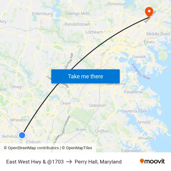East West Hwy & @1703 to Perry Hall, Maryland map