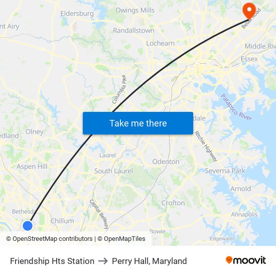 Friendship Hts Station to Perry Hall, Maryland map