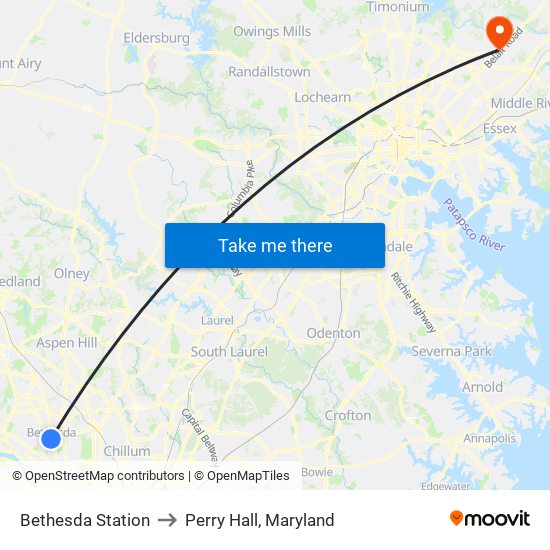 Bethesda Station to Perry Hall, Maryland map