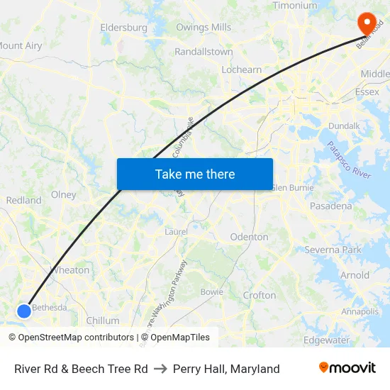 River Rd & Beech Tree Rd to Perry Hall, Maryland map