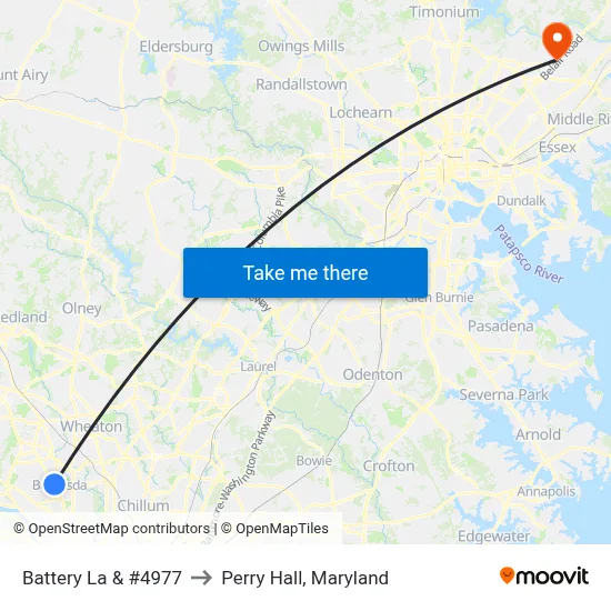 Battery La & #4977 to Perry Hall, Maryland map
