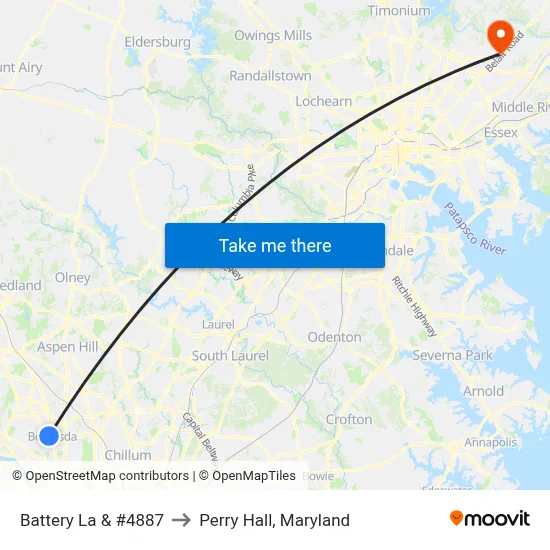 Battery La & #4887 to Perry Hall, Maryland map