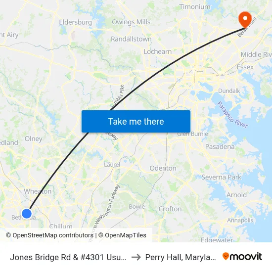 Jones Bridge Rd & #4301 Usuhs to Perry Hall, Maryland map