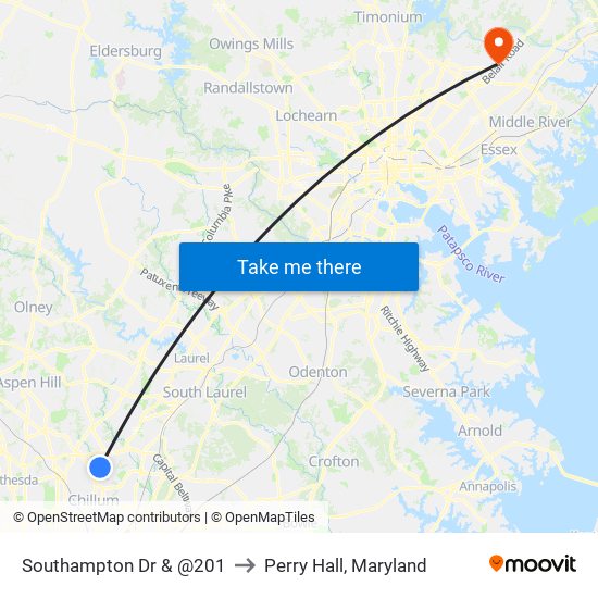 Southampton Dr & @201 to Perry Hall, Maryland map