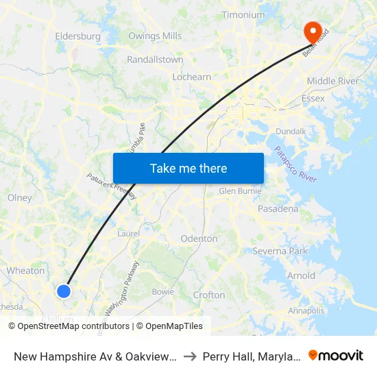 New Hampshire Av & Oakview Dr to Perry Hall, Maryland map