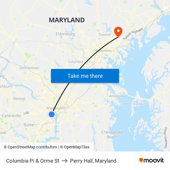Columbia Pi & Orme St to Perry Hall, Maryland map
