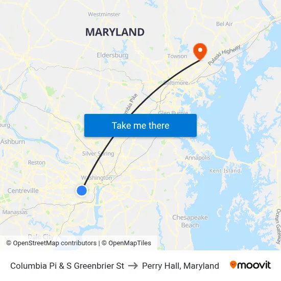 Columbia Pi & S Greenbrier St to Perry Hall, Maryland map