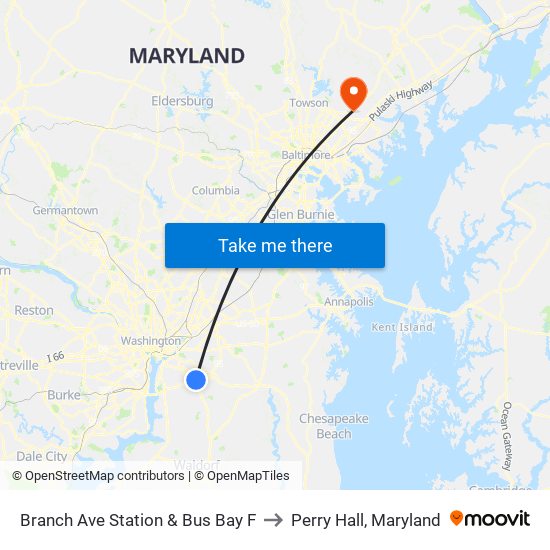 Branch Ave Station & Bus Bay F to Perry Hall, Maryland map
