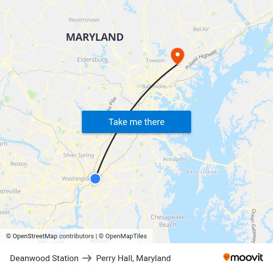 Deanwood Station to Perry Hall, Maryland map