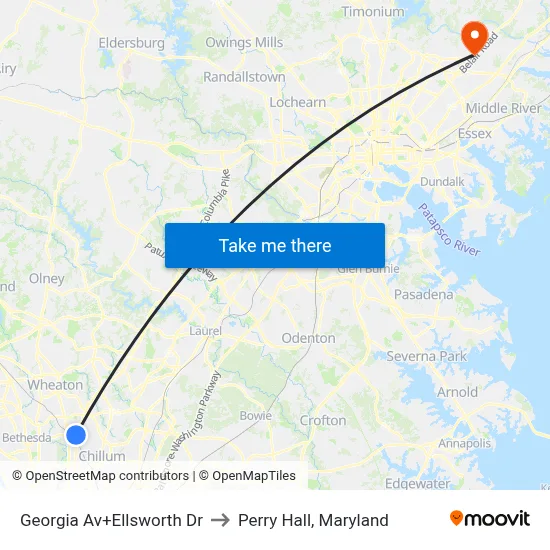 Georgia Av+Ellsworth Dr to Perry Hall, Maryland map