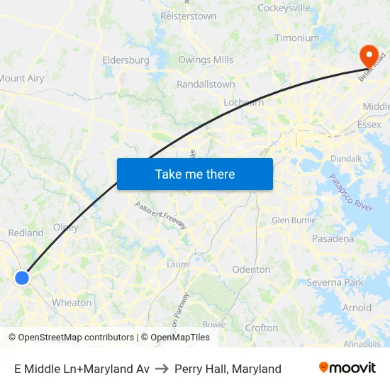 E Middle Ln+Maryland Av to Perry Hall, Maryland map