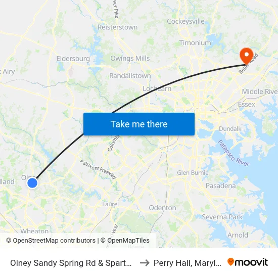 Olney Sandy Spring Rd & Spartan Rd to Perry Hall, Maryland map