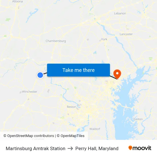 Martinsburg Amtrak Station to Perry Hall, Maryland map
