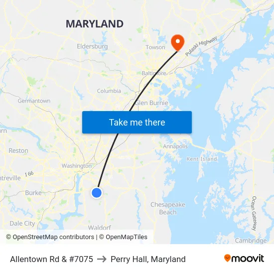 Allentown Rd & #7075 to Perry Hall, Maryland map