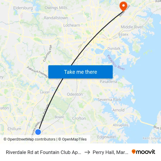 Riverdale Rd at Fountain Club Apartments to Perry Hall, Maryland map