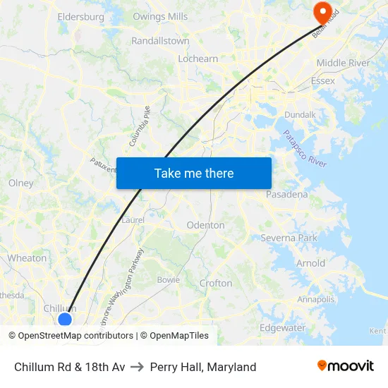 Chillum Rd & 18th Av to Perry Hall, Maryland map