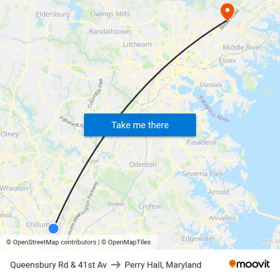 Queensbury Rd & 41st Av to Perry Hall, Maryland map