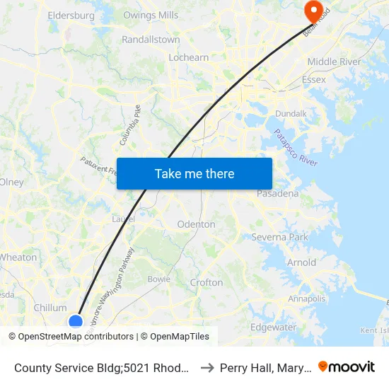 County Service Bldg;5021 Rhode Island to Perry Hall, Maryland map