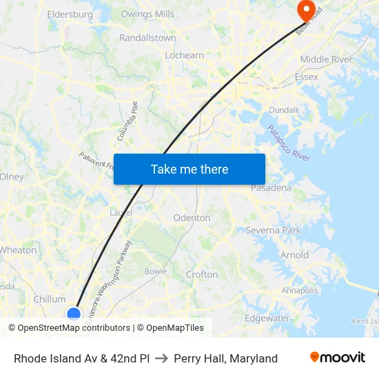 Rhode Island Av & 42nd Pl to Perry Hall, Maryland map