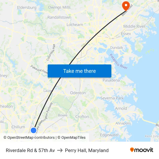 Riverdale Rd & 57th Av to Perry Hall, Maryland map