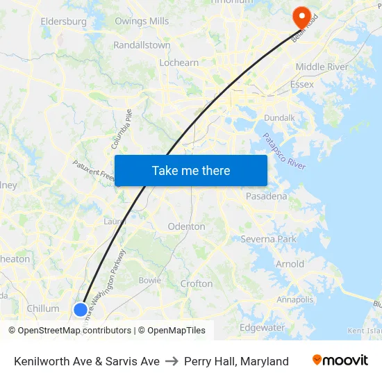 Kenilworth Ave & Sarvis Ave to Perry Hall, Maryland map
