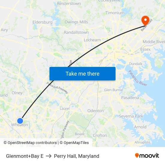Glenmont+Bay E to Perry Hall, Maryland map