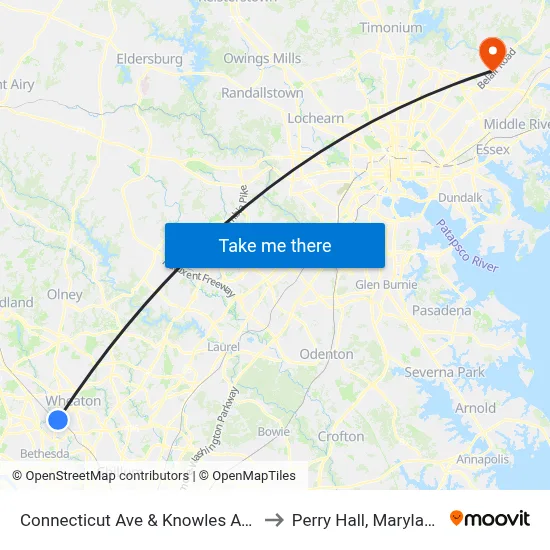 Connecticut Ave & Knowles Ave to Perry Hall, Maryland map