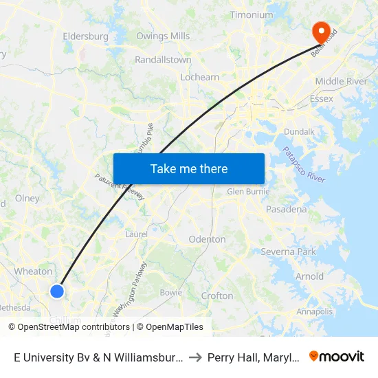 E University Bv & N Williamsburg Dr to Perry Hall, Maryland map