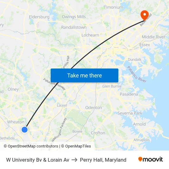 W University Bv & Lorain Av to Perry Hall, Maryland map