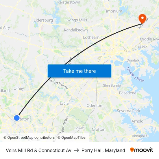 Veirs Mill Rd & Connecticut Av to Perry Hall, Maryland map