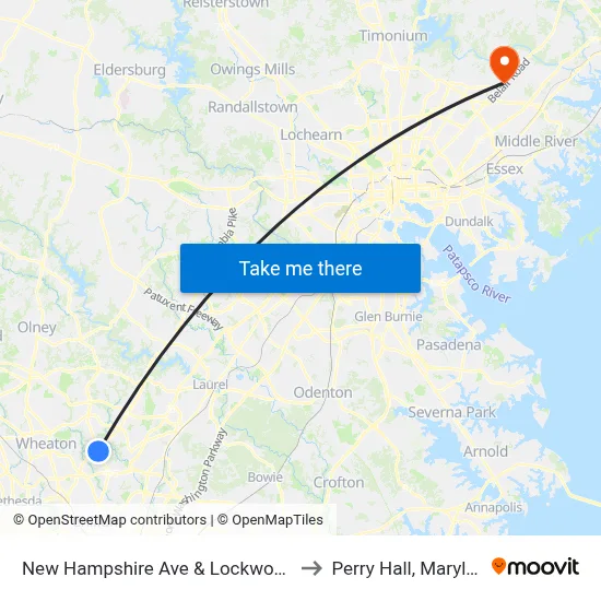 New Hampshire Ave & Lockwood Dr to Perry Hall, Maryland map