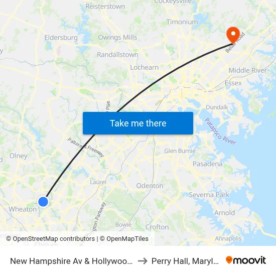 New Hampshire Av & Hollywood Av to Perry Hall, Maryland map