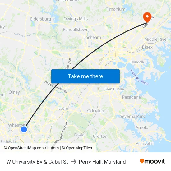 W University Bv & Gabel St to Perry Hall, Maryland map