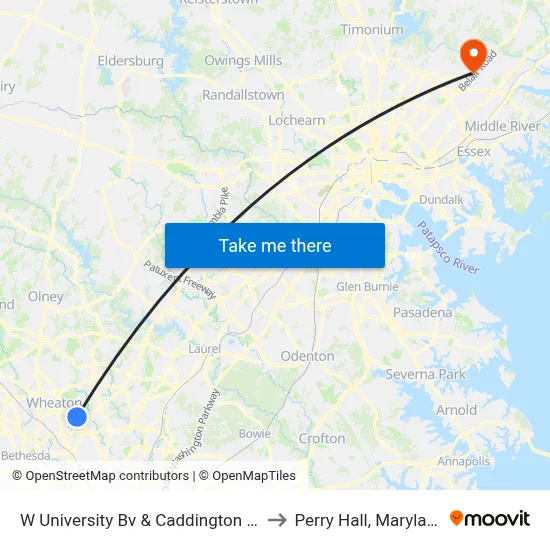 W University Bv & Caddington Av to Perry Hall, Maryland map