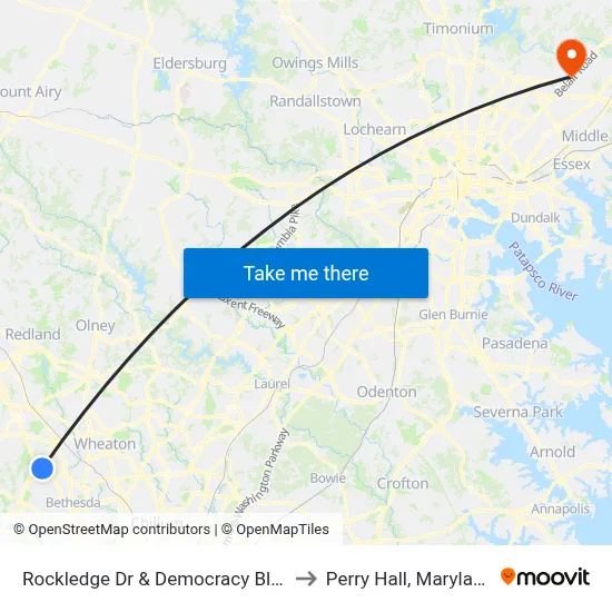 Rockledge Dr & Democracy Blvd to Perry Hall, Maryland map