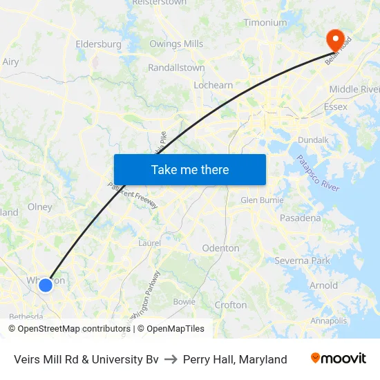 Veirs Mill Rd & University Bv to Perry Hall, Maryland map