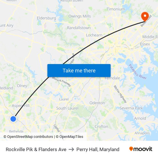 Rockville Pik & Flanders Ave to Perry Hall, Maryland map