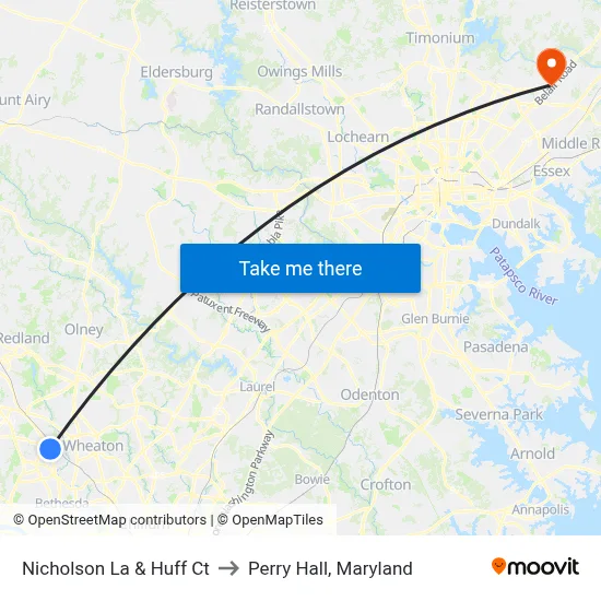 Nicholson La & Huff Ct to Perry Hall, Maryland map