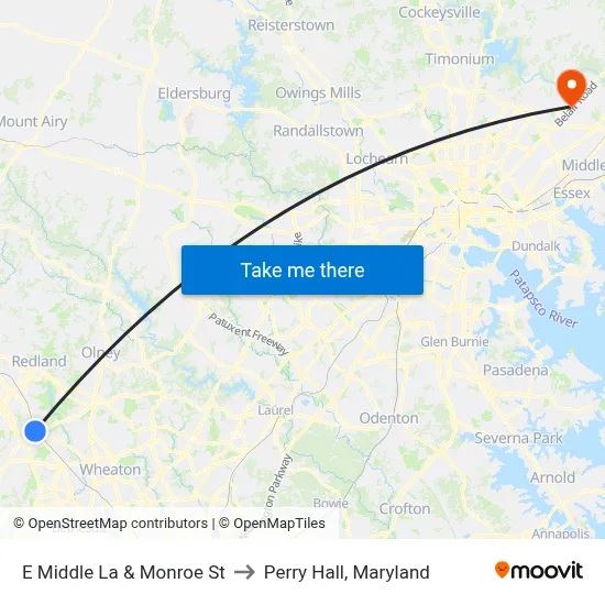 E Middle La & Monroe St to Perry Hall, Maryland map