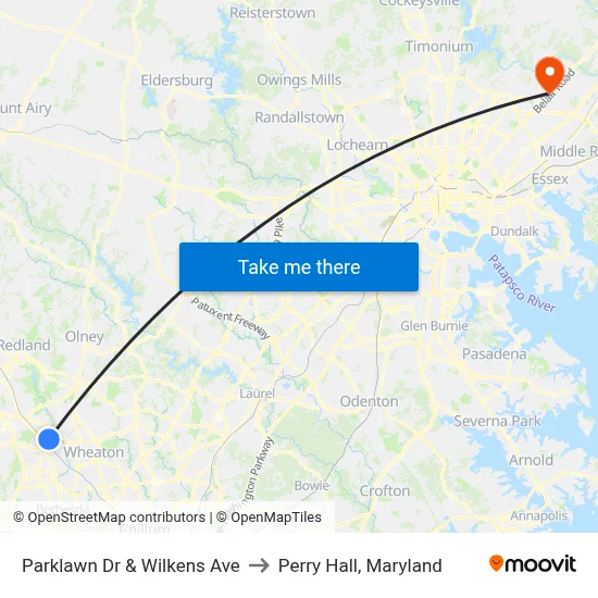 Parklawn Dr & Wilkens Ave to Perry Hall, Maryland map