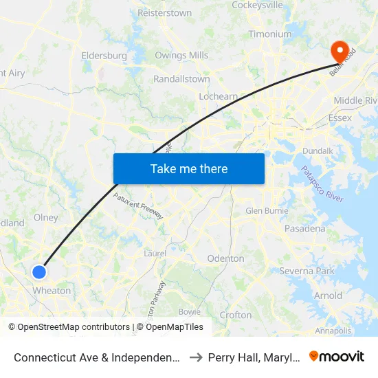 Connecticut Ave & Independence St to Perry Hall, Maryland map