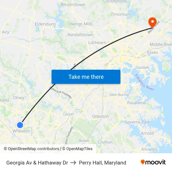 Georgia Av & Hathaway Dr to Perry Hall, Maryland map