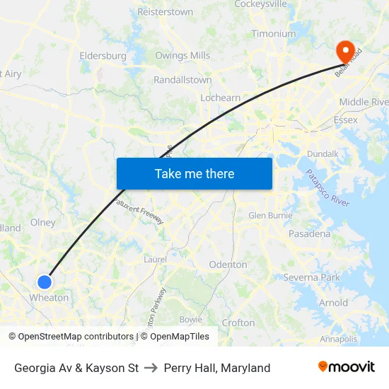 Georgia Av & Kayson St to Perry Hall, Maryland map