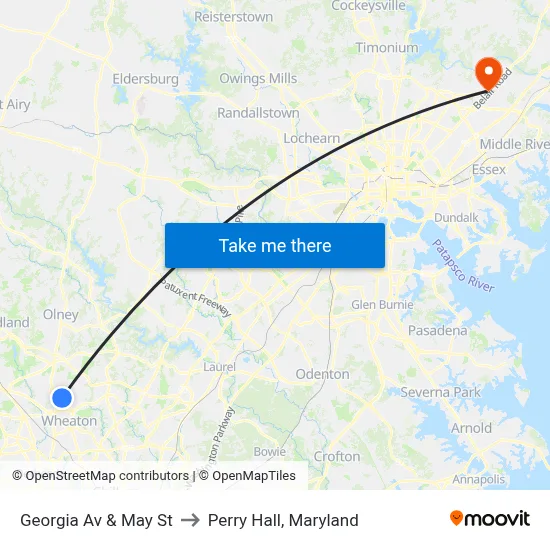 Georgia Av & May St to Perry Hall, Maryland map