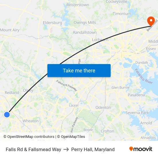 Falls Rd & Fallsmead Way to Perry Hall, Maryland map