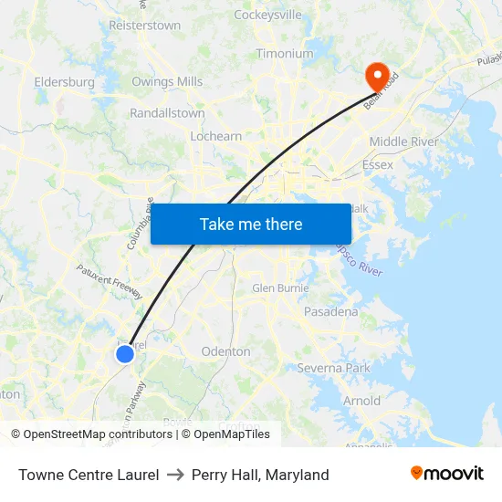 Towne Centre Laurel to Perry Hall, Maryland map